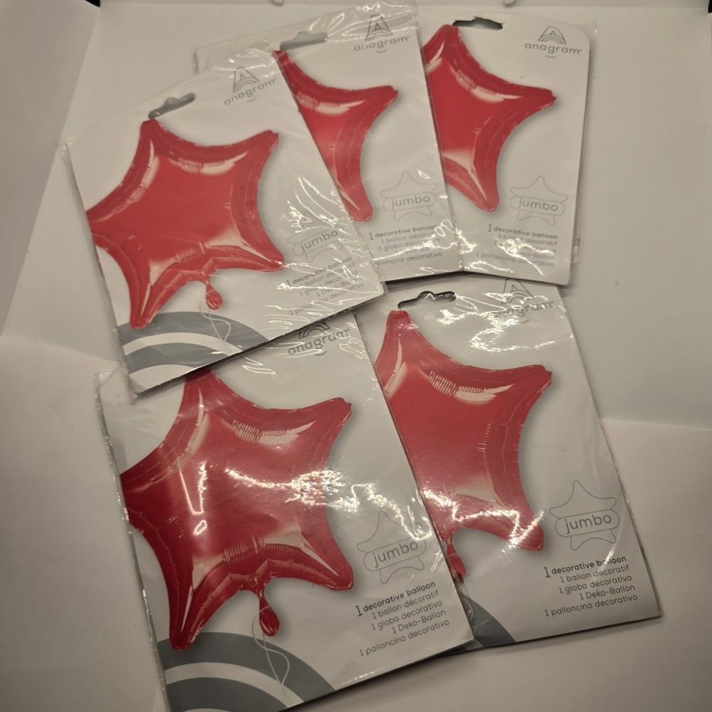 Jumbo Red Mylar Star Balloons 32 Inch Bundle Of 5 Holiday Birthday Celebration